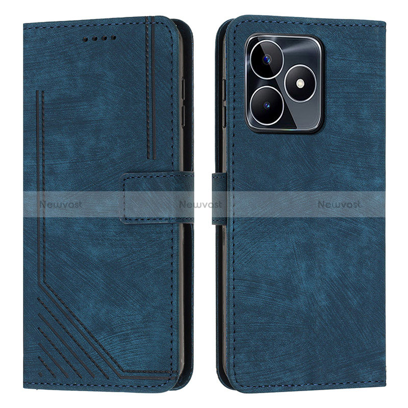 Leather Case Stands Flip Cover Holder Y07X for Realme C53 India Blue