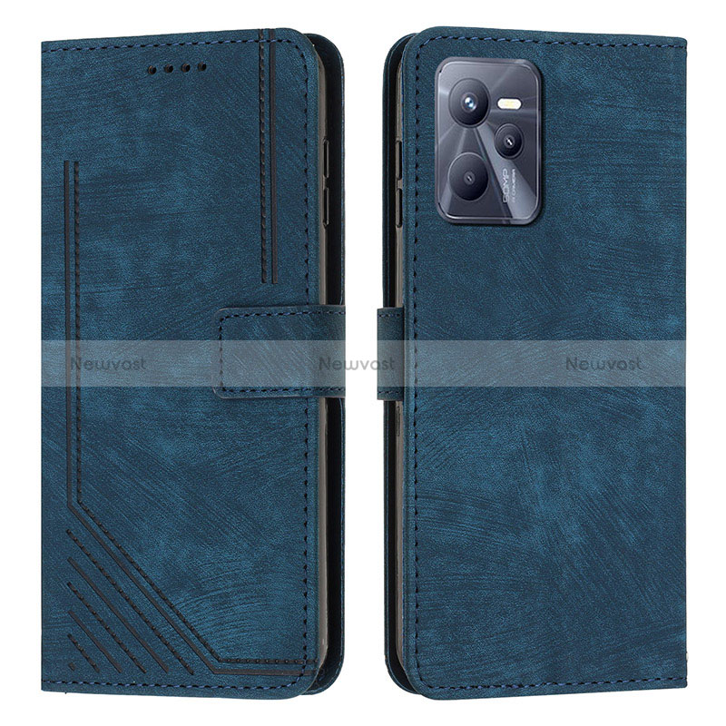 Leather Case Stands Flip Cover Holder Y07X for Realme Narzo 50A Prime Blue