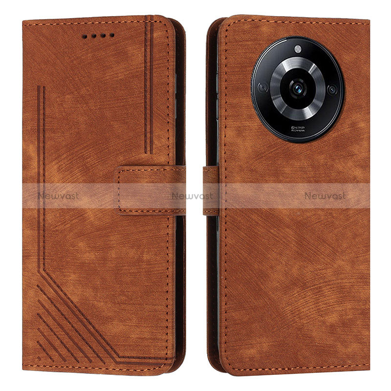 Leather Case Stands Flip Cover Holder Y07X for Realme Narzo 60 5G Brown