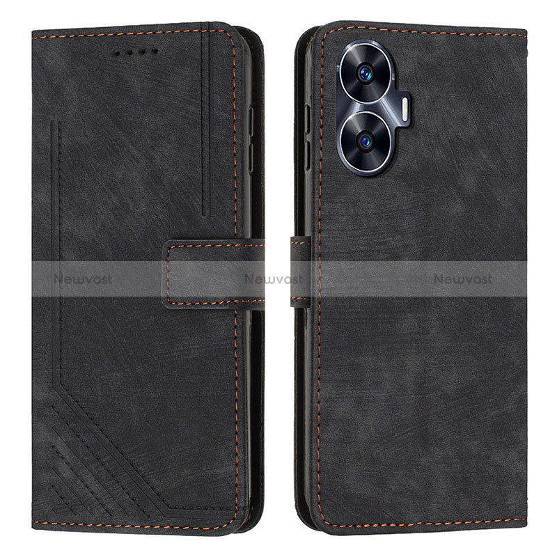 Leather Case Stands Flip Cover Holder Y07X for Realme Narzo N55 Black