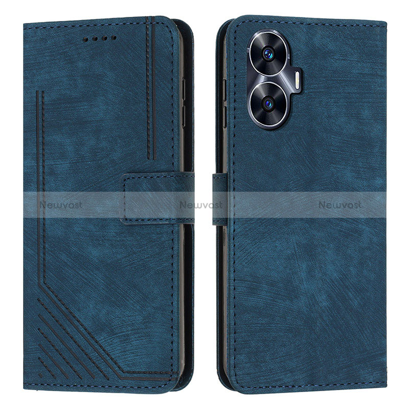 Leather Case Stands Flip Cover Holder Y07X for Realme Narzo N55 Blue