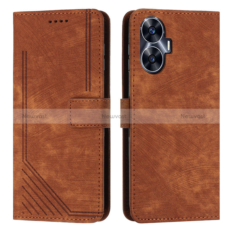 Leather Case Stands Flip Cover Holder Y07X for Realme Narzo N55 Brown