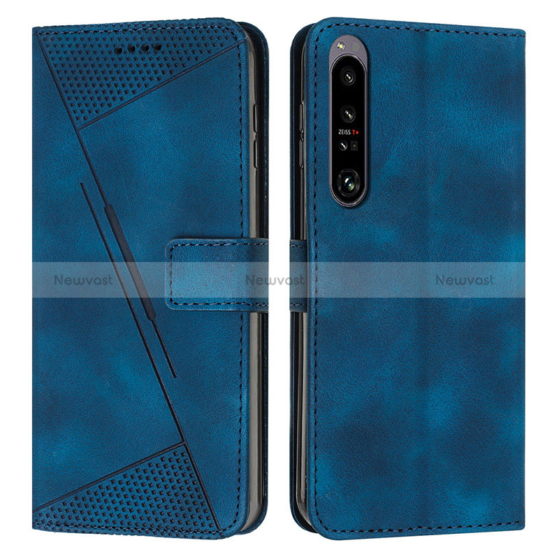 Leather Case Stands Flip Cover Holder Y07X for Sony Xperia 1 IV Blue