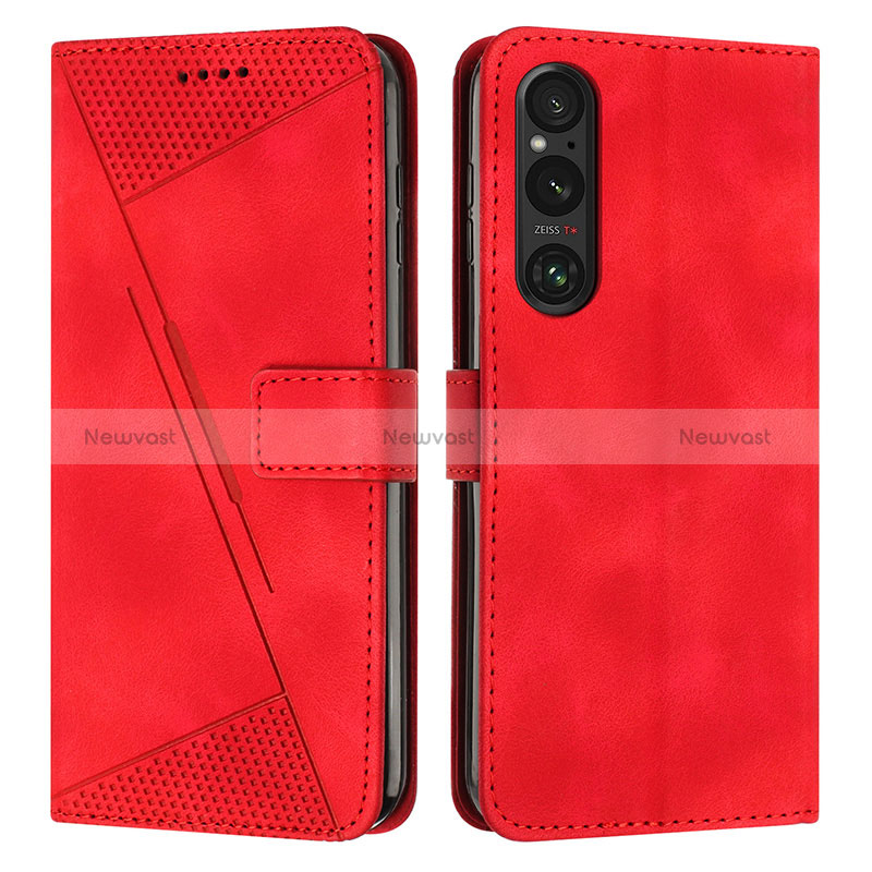 Leather Case Stands Flip Cover Holder Y07X for Sony Xperia 1 V Red