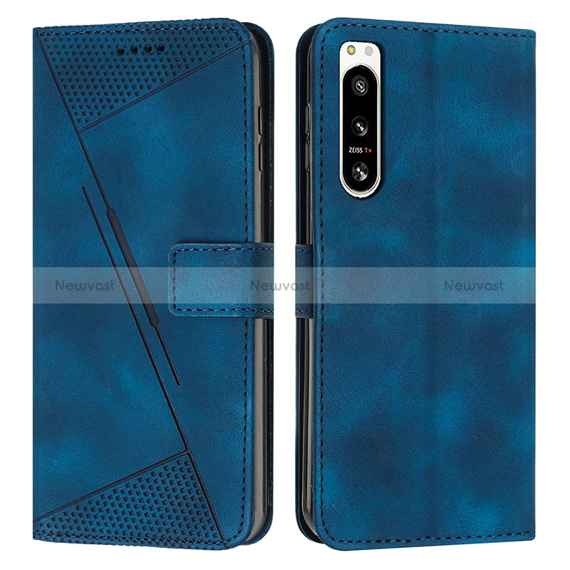 Leather Case Stands Flip Cover Holder Y07X for Sony Xperia 5 IV Blue