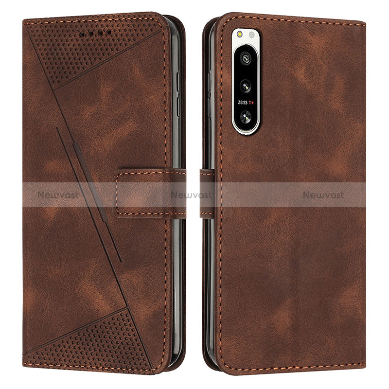 Leather Case Stands Flip Cover Holder Y07X for Sony Xperia 5 IV Brown