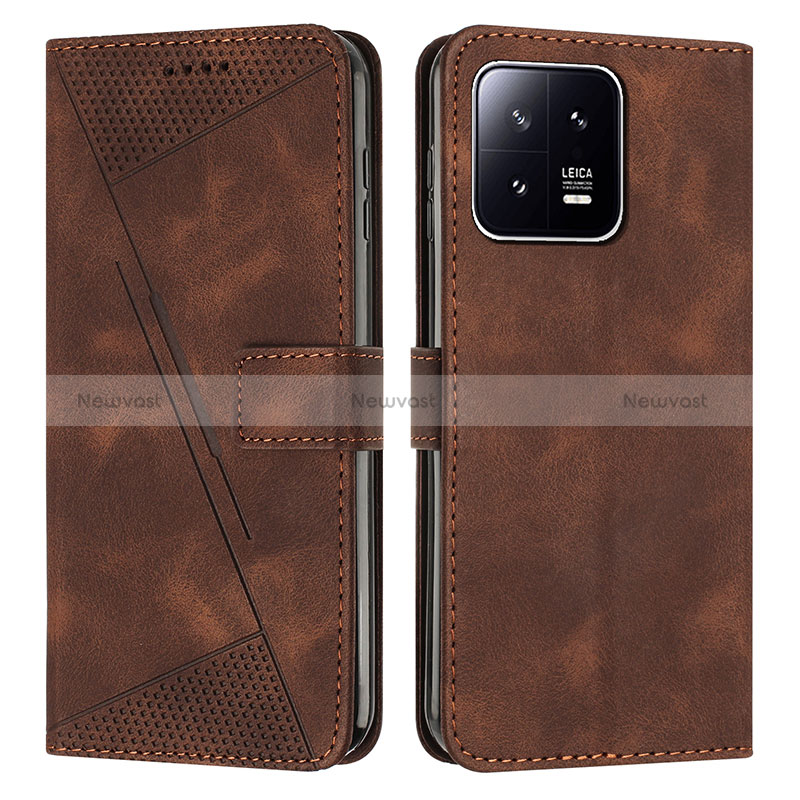 Leather Case Stands Flip Cover Holder Y07X for Xiaomi Mi 13 5G Brown