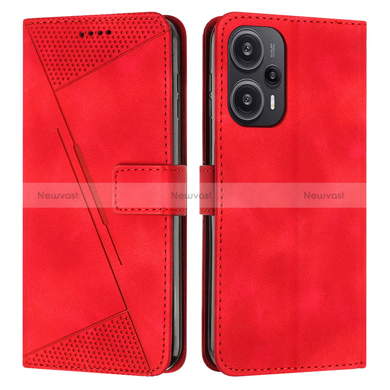 Leather Case Stands Flip Cover Holder Y07X for Xiaomi Poco F5 5G Red