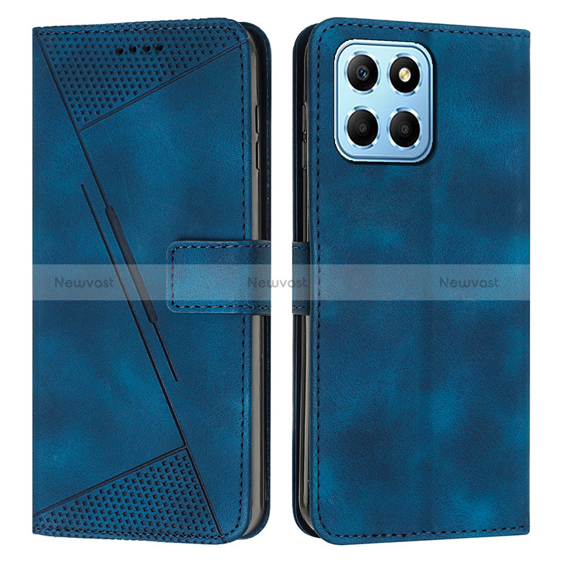 Leather Case Stands Flip Cover Holder Y08X for Huawei Honor 70 Lite 5G Blue