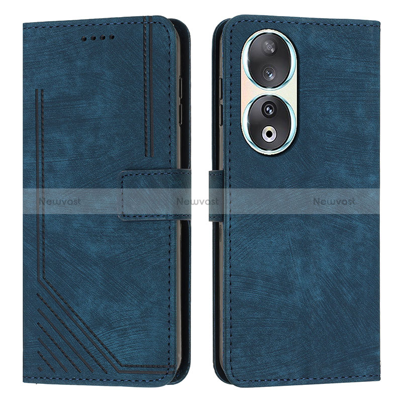 Leather Case Stands Flip Cover Holder Y08X for Huawei Honor 90 5G Blue