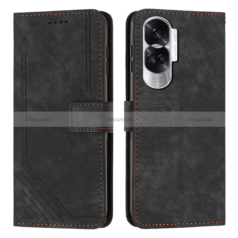 Leather Case Stands Flip Cover Holder Y08X for Huawei Honor 90 Lite 5G Black