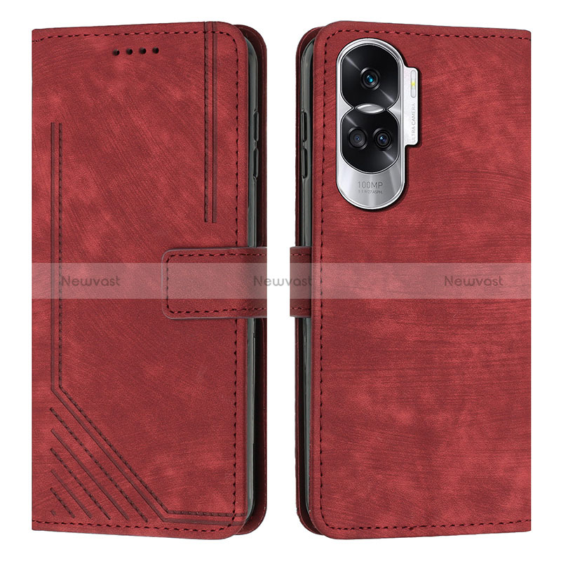 Leather Case Stands Flip Cover Holder Y08X for Huawei Honor 90 Lite 5G Red