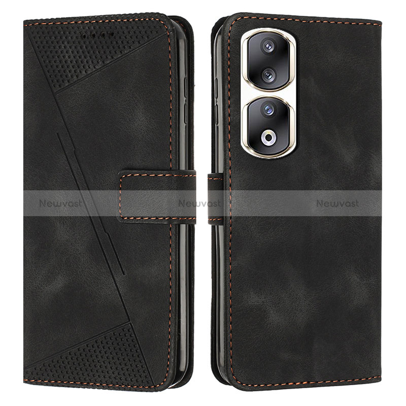 Leather Case Stands Flip Cover Holder Y08X for Huawei Honor 90 Pro 5G Black