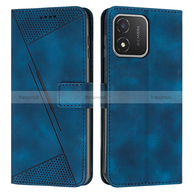 Leather Case Stands Flip Cover Holder Y08X for Huawei Honor X5 Blue