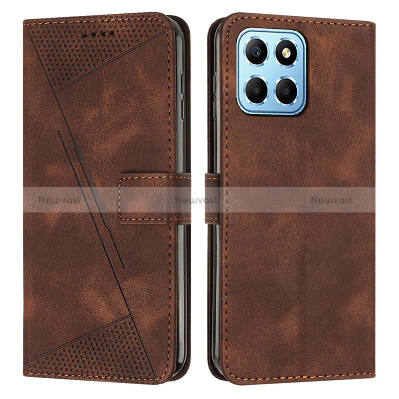 Leather Case Stands Flip Cover Holder Y08X for Huawei Honor X6 Brown