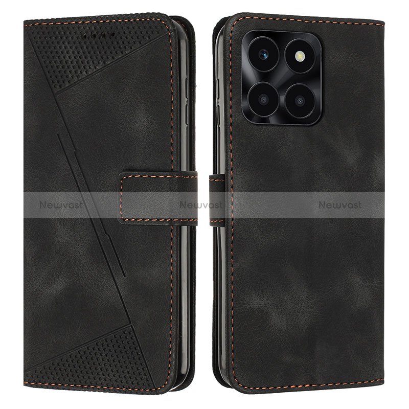 Leather Case Stands Flip Cover Holder Y08X for Huawei Honor X6a Black