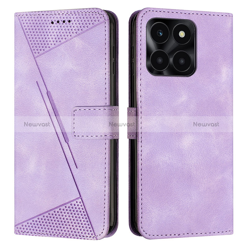 Leather Case Stands Flip Cover Holder Y08X for Huawei Honor X6a Purple