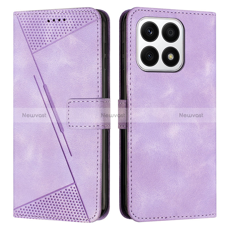 Leather Case Stands Flip Cover Holder Y08X for Huawei Honor X8a 4G Purple