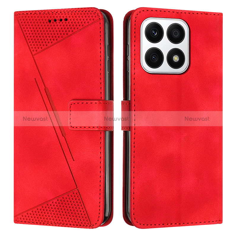 Leather Case Stands Flip Cover Holder Y08X for Huawei Honor X8a 4G Red