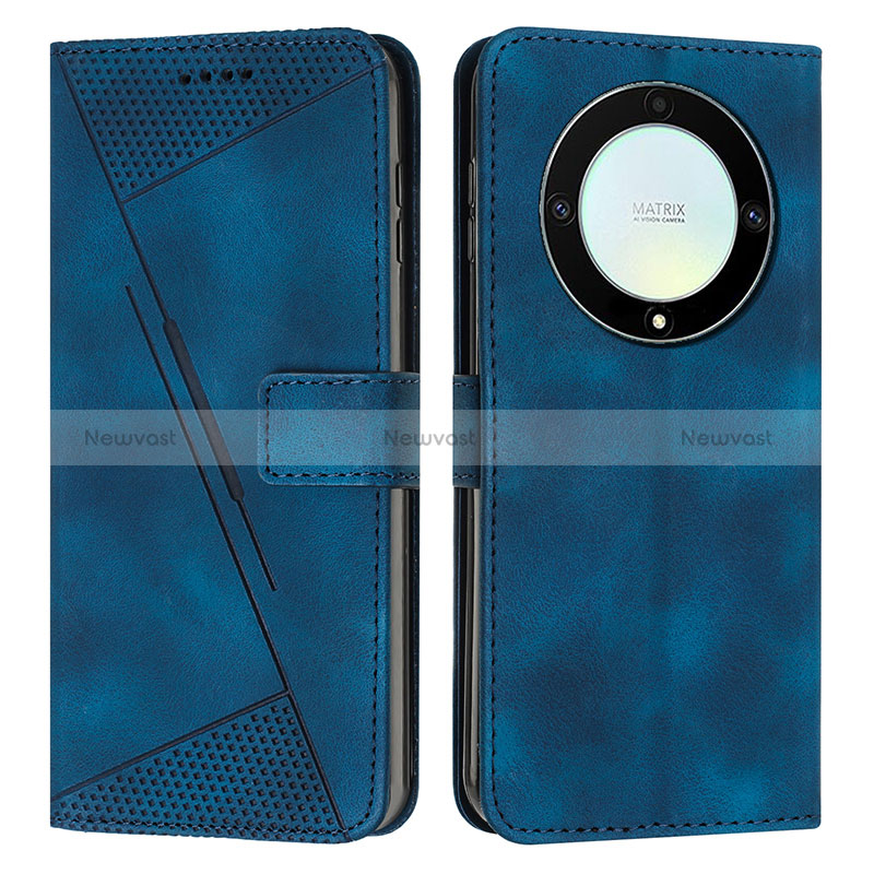 Leather Case Stands Flip Cover Holder Y08X for Huawei Honor X9a 5G Blue