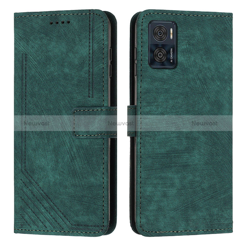 Leather Case Stands Flip Cover Holder Y08X for Motorola Moto E22i Green