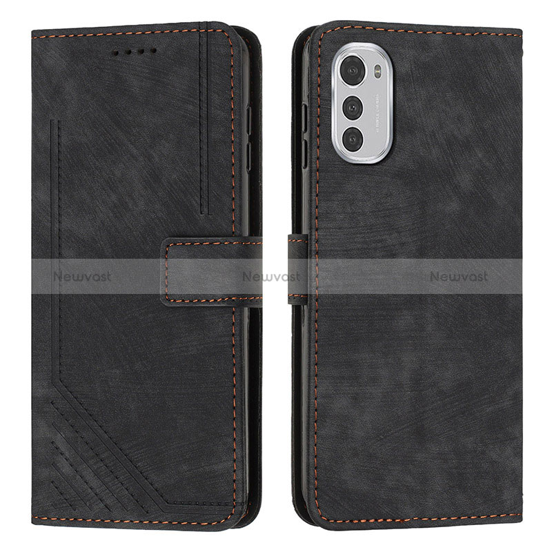 Leather Case Stands Flip Cover Holder Y08X for Motorola Moto E32 Black