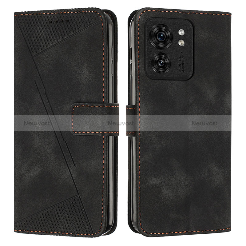 Leather Case Stands Flip Cover Holder Y08X for Motorola Moto Edge (2023) 5G Black