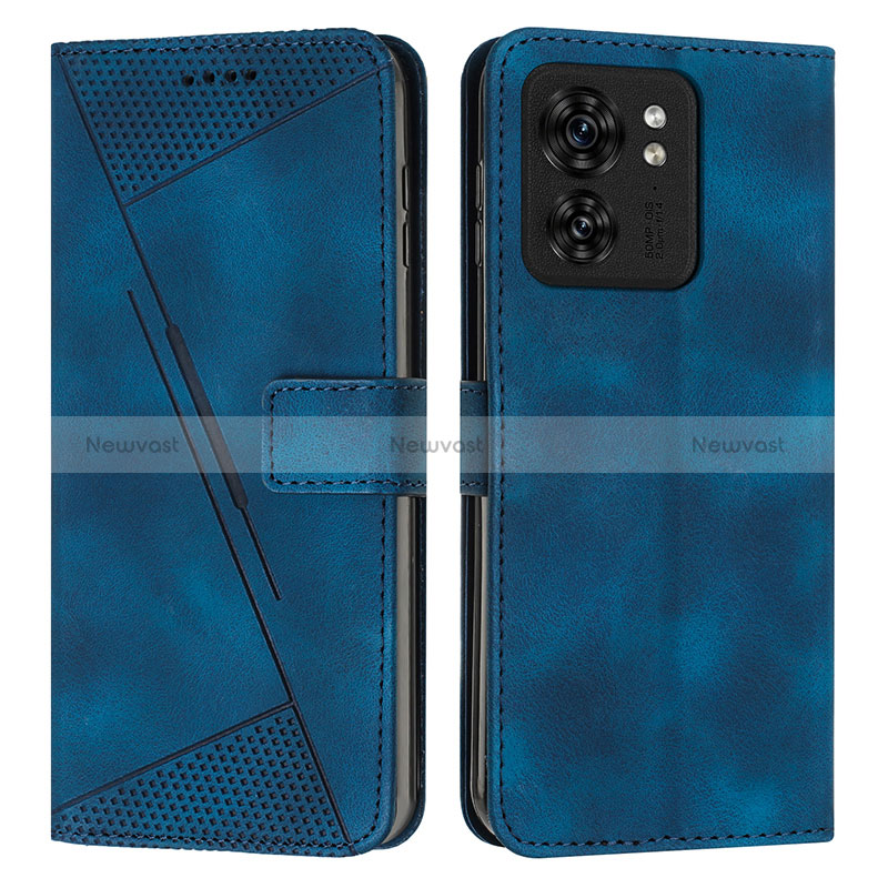 Leather Case Stands Flip Cover Holder Y08X for Motorola Moto Edge (2023) 5G Blue