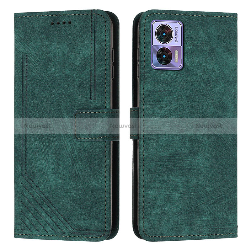 Leather Case Stands Flip Cover Holder Y08X for Motorola Moto Edge 30 Lite 5G Green