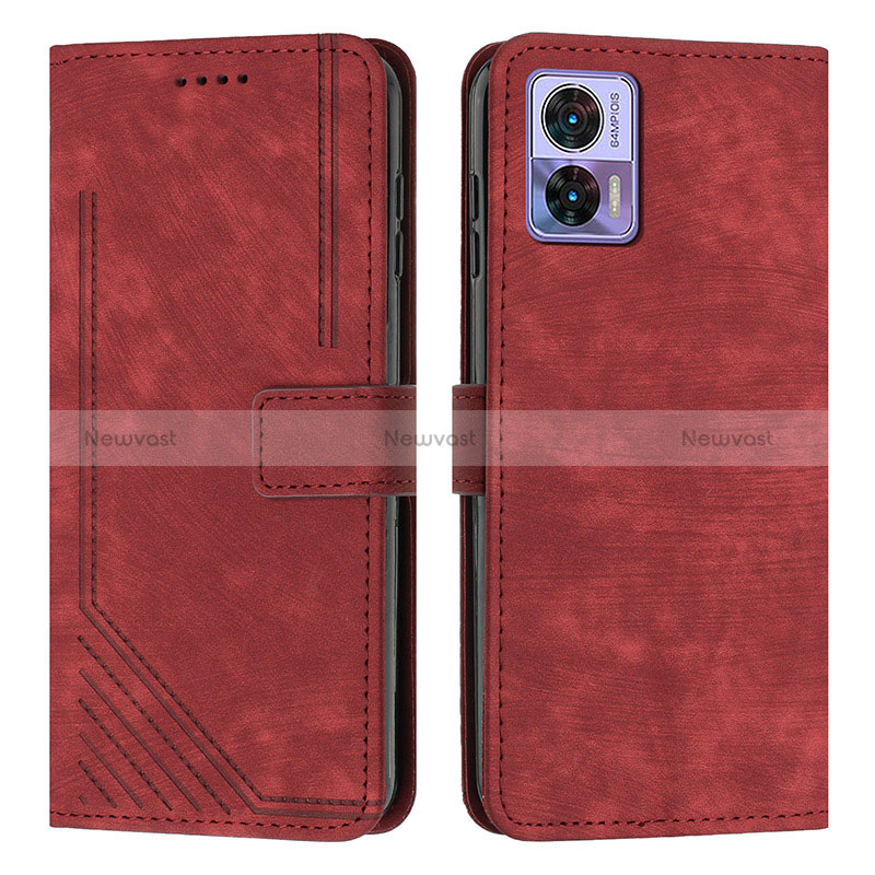 Leather Case Stands Flip Cover Holder Y08X for Motorola Moto Edge 30 Lite 5G Red