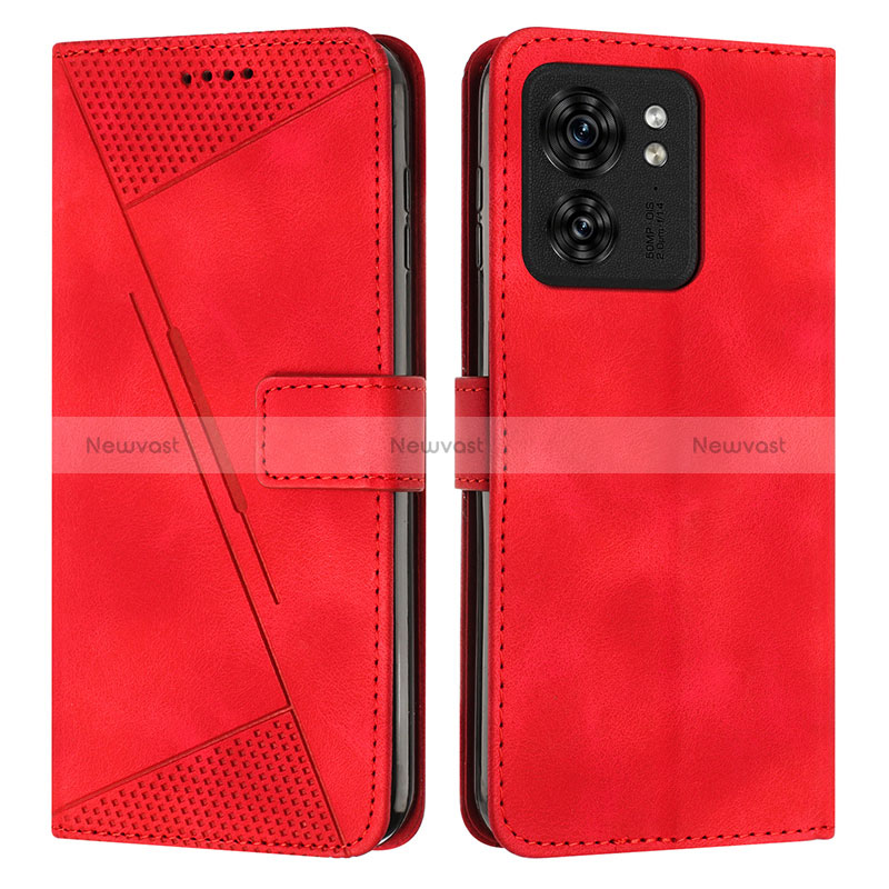 Leather Case Stands Flip Cover Holder Y08X for Motorola Moto Edge 40 5G Red