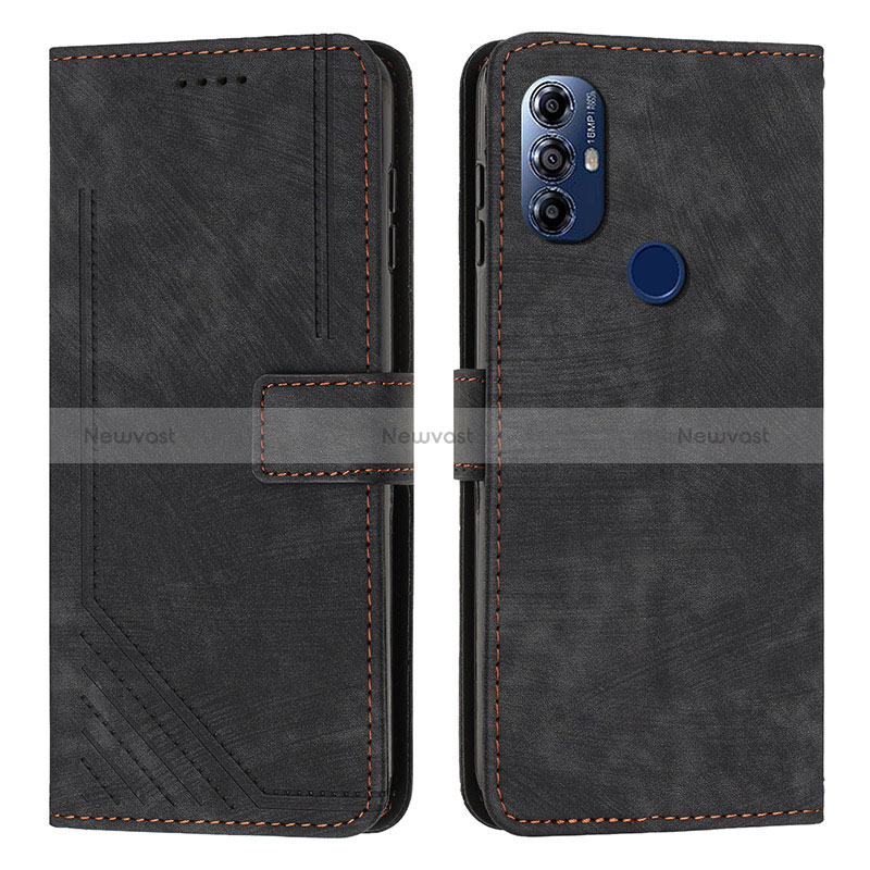 Leather Case Stands Flip Cover Holder Y08X for Motorola Moto G Play (2023) Black