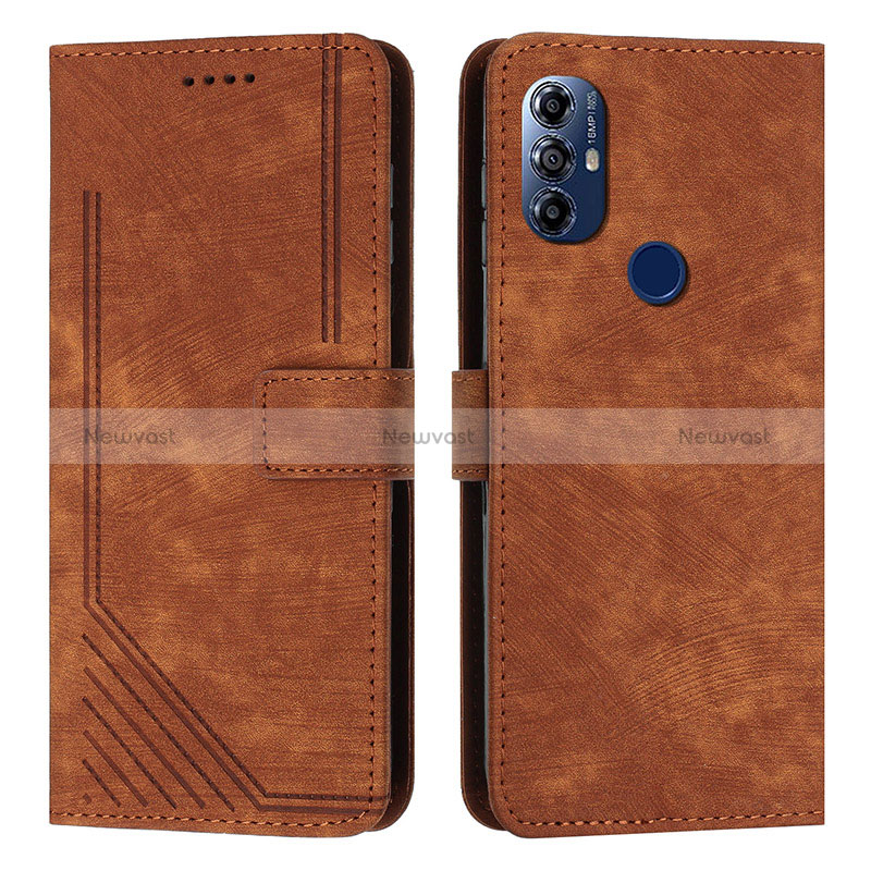 Leather Case Stands Flip Cover Holder Y08X for Motorola Moto G Play (2023) Brown