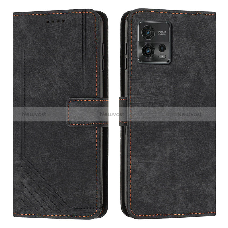 Leather Case Stands Flip Cover Holder Y08X for Motorola Moto G72 Black