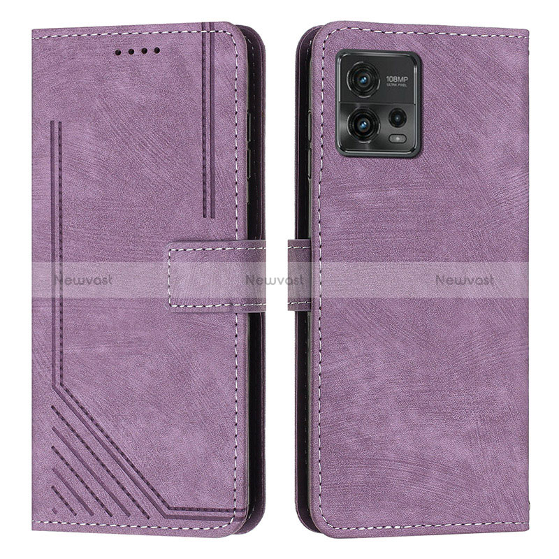 Leather Case Stands Flip Cover Holder Y08X for Motorola Moto G72 Purple