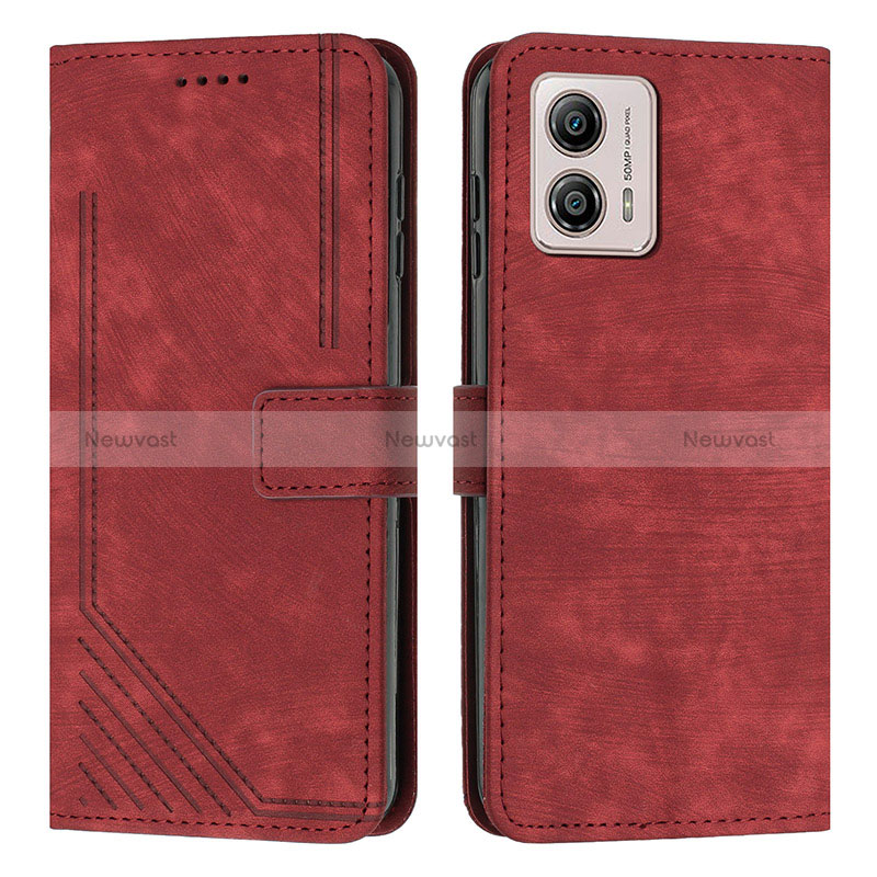 Leather Case Stands Flip Cover Holder Y08X for Motorola Moto G73 5G Red