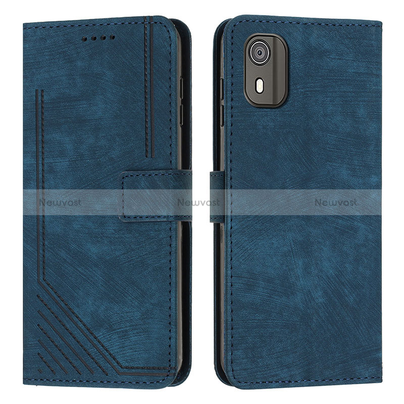 Leather Case Stands Flip Cover Holder Y08X for Nokia C02 Blue