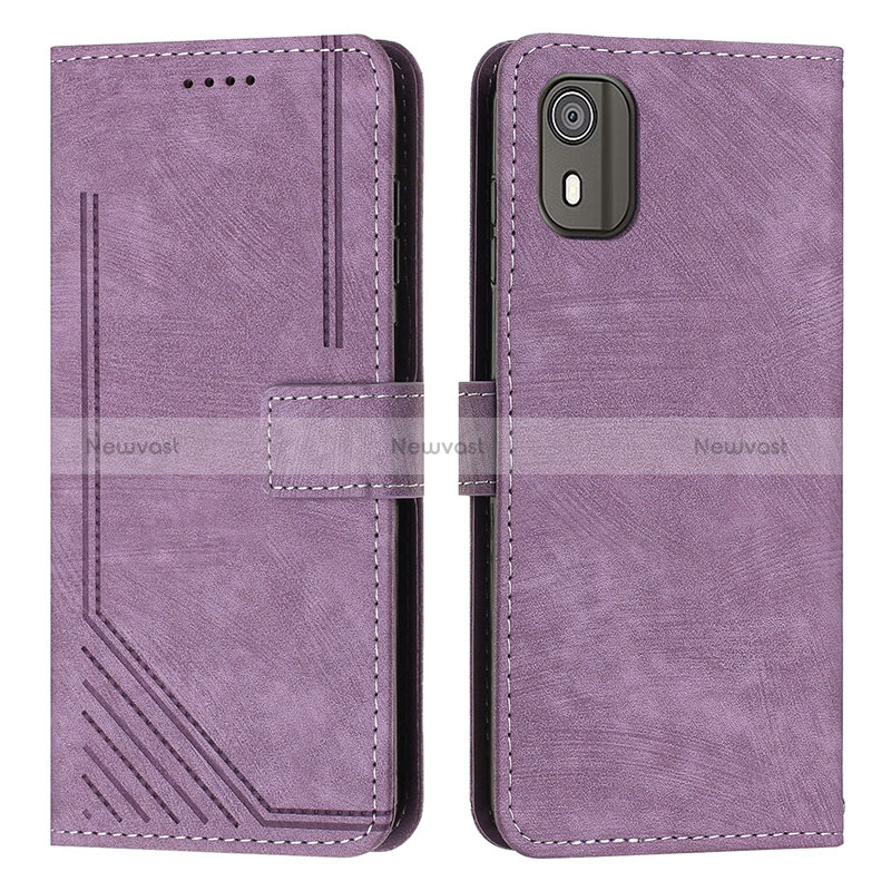 Leather Case Stands Flip Cover Holder Y08X for Nokia C02 Purple