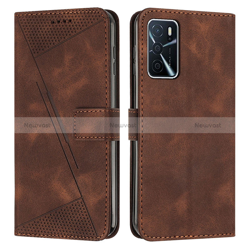 Leather Case Stands Flip Cover Holder Y08X for Oppo A16s Brown