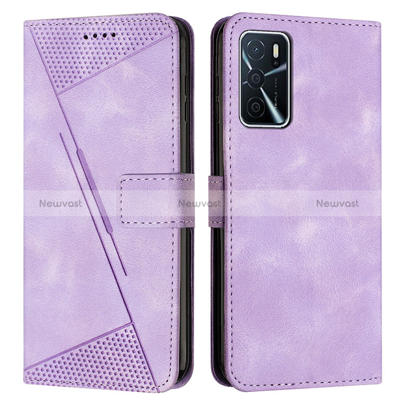 Leather Case Stands Flip Cover Holder Y08X for Oppo A16s Purple