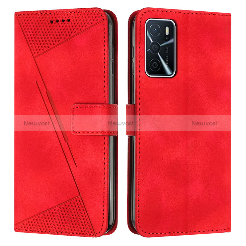 Leather Case Stands Flip Cover Holder Y08X for Oppo A16s Red