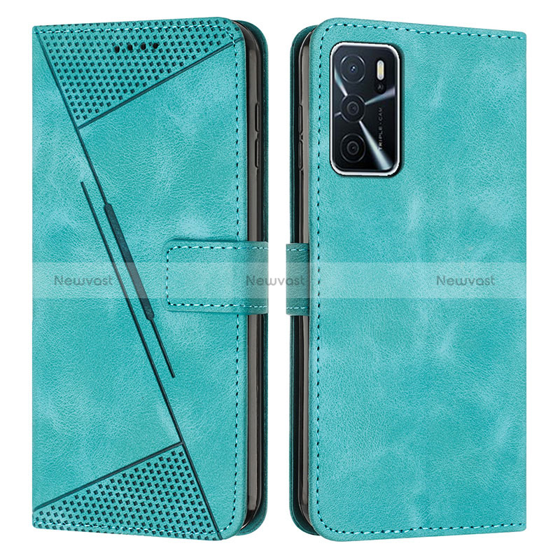 Leather Case Stands Flip Cover Holder Y08X for Oppo A54s Green