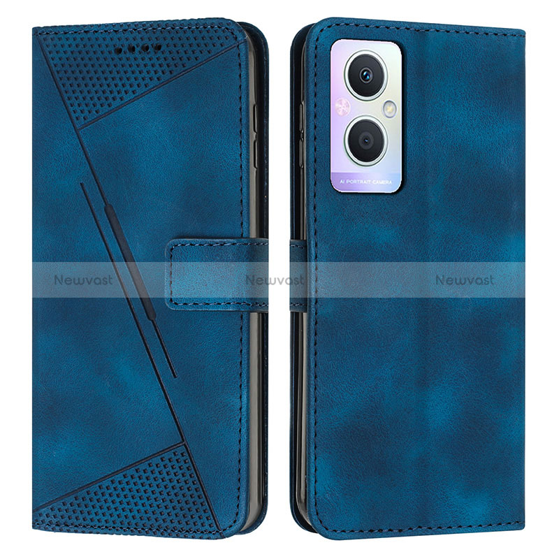 Leather Case Stands Flip Cover Holder Y08X for Oppo A96 5G Blue