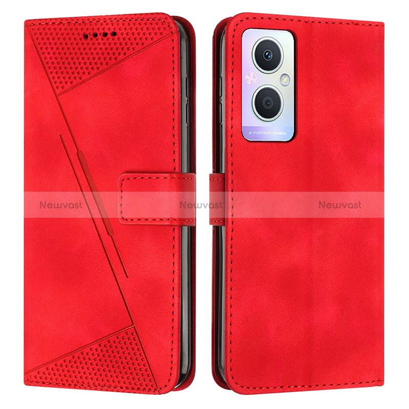 Leather Case Stands Flip Cover Holder Y08X for Oppo A96 5G Red