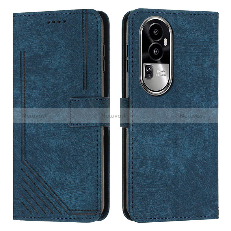 Leather Case Stands Flip Cover Holder Y08X for Oppo Reno10 Pro+ Plus 5G Blue