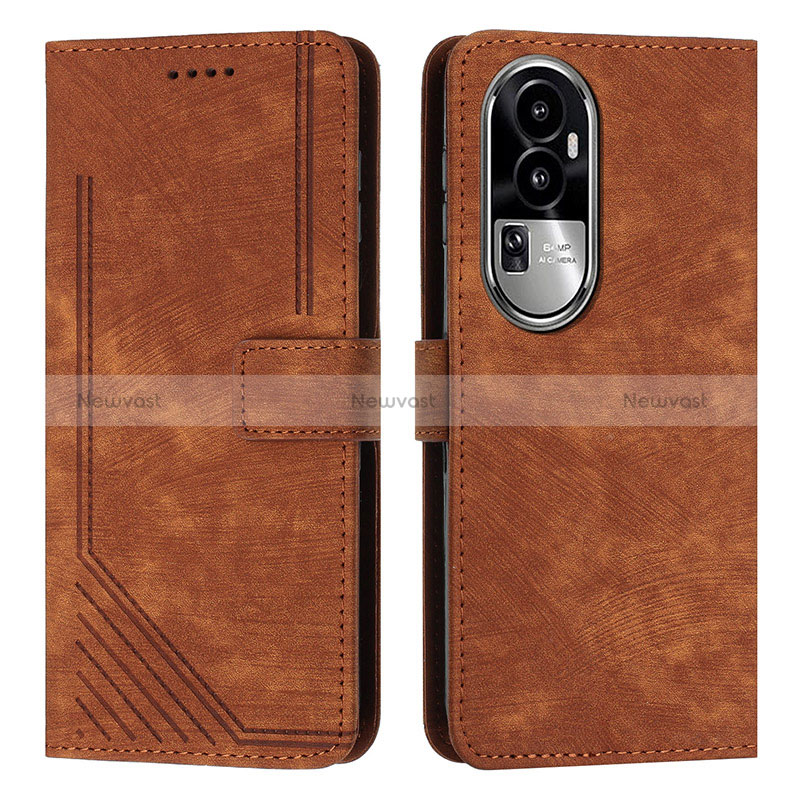 Leather Case Stands Flip Cover Holder Y08X for Oppo Reno10 Pro+ Plus 5G Brown