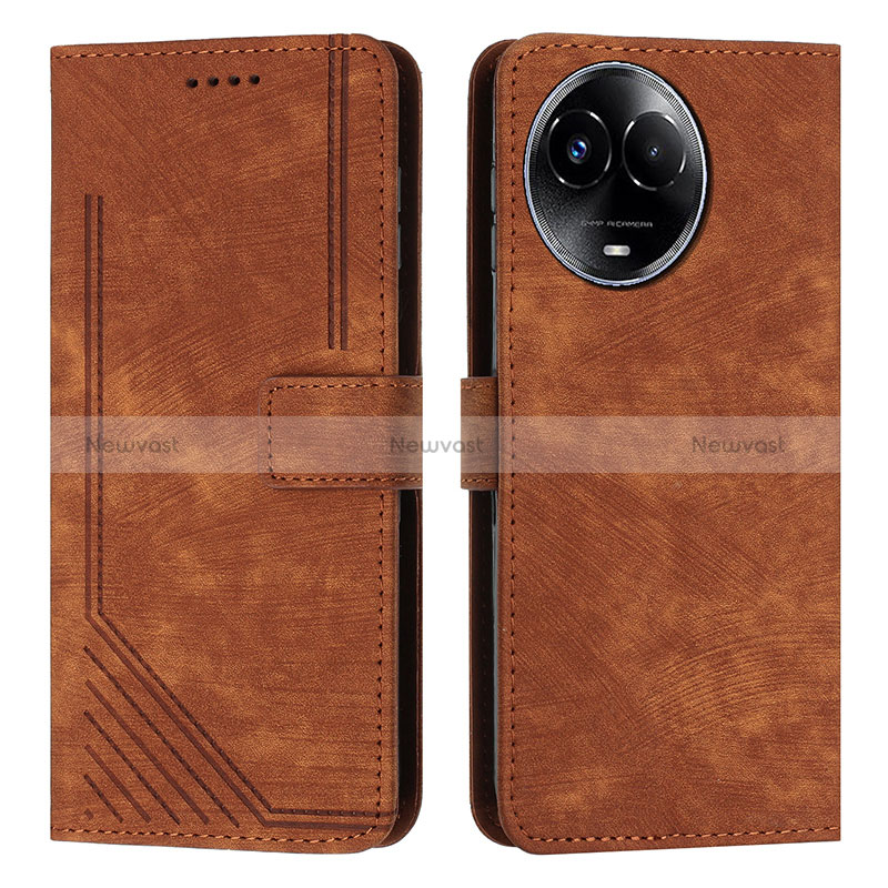 Leather Case Stands Flip Cover Holder Y08X for Realme V50 5G Brown