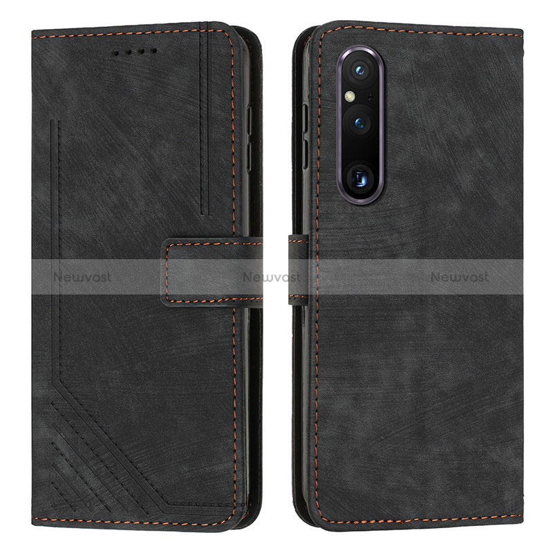 Leather Case Stands Flip Cover Holder Y08X for Sony Xperia 1 V Black