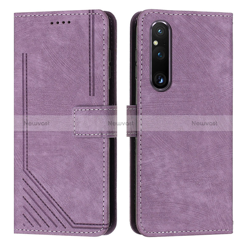 Leather Case Stands Flip Cover Holder Y08X for Sony Xperia 1 V Purple