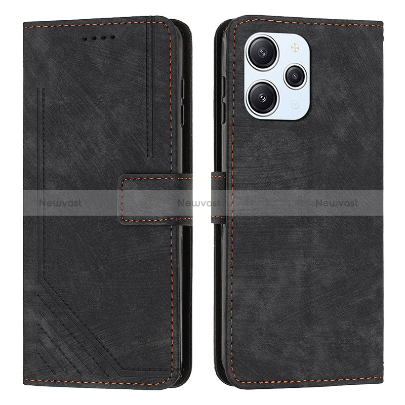 Leather Case Stands Flip Cover Holder Y08X for Xiaomi Redmi 12 4G Black